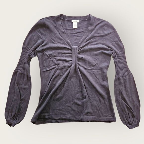 Cache Tops - Caché V-neck Balloon Sleeve Gathered Detail Knit Blouse Sweater Top in Black M